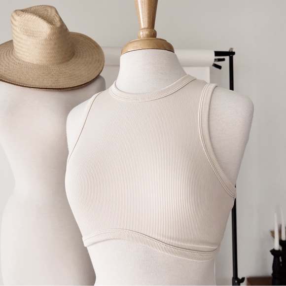 CREAM RIBBED KNIT STRETCHY CROP TOP - Picture 10 of 10